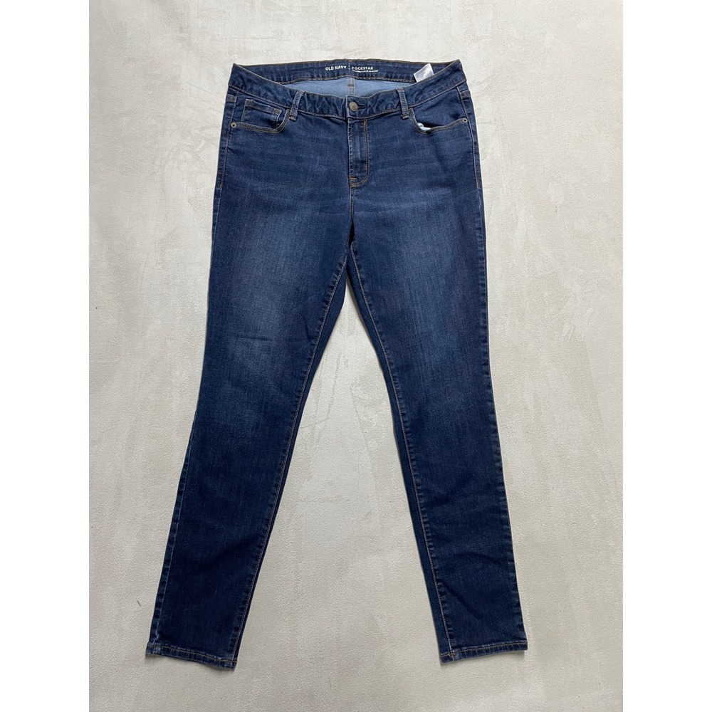 Old Navy Rockstar Mid Rise Skinny Jeans Womens 14 Dark Wash Blue Denim Stretch